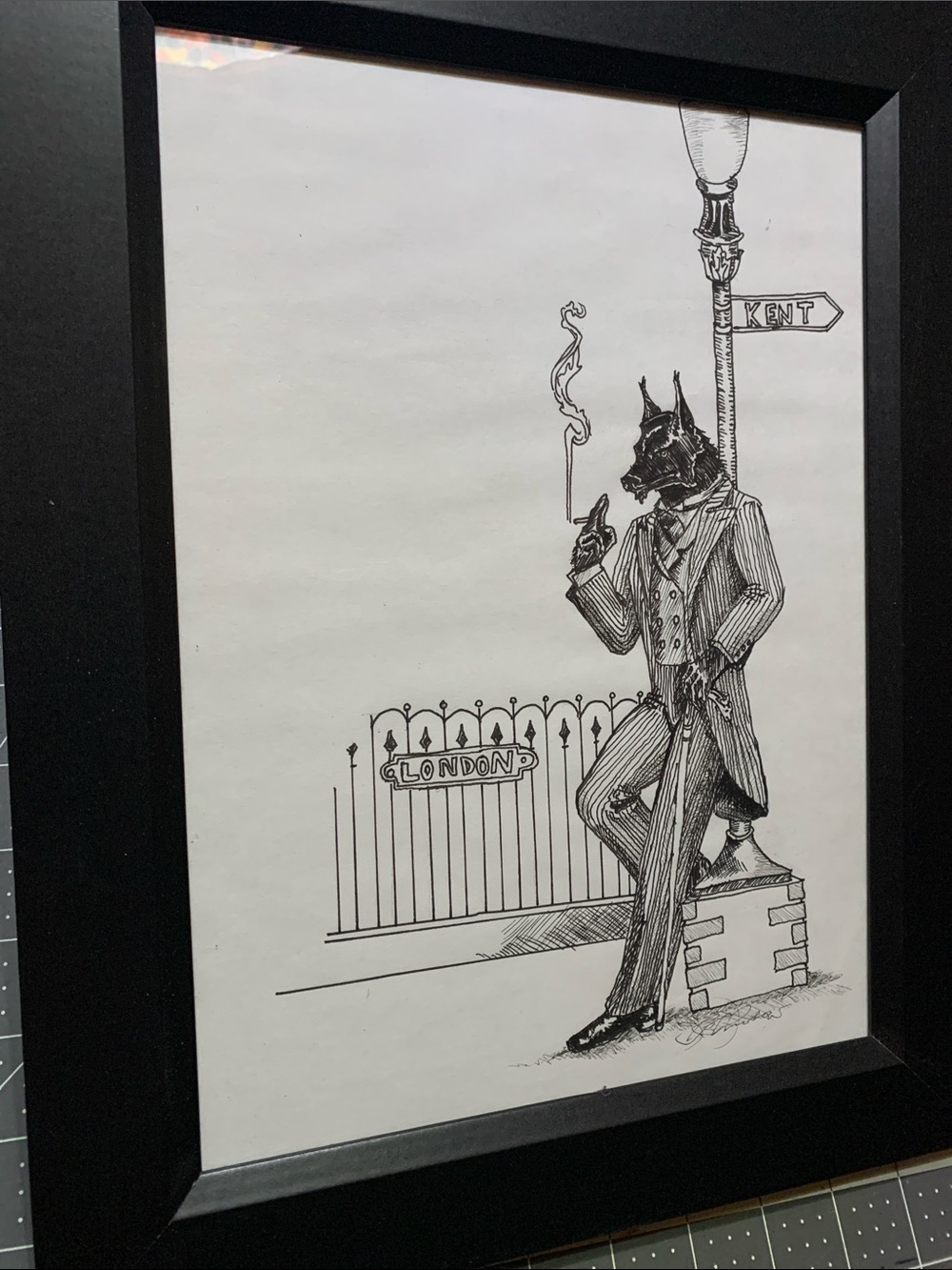 Black Framed London Fox Gentleman Illustration - Home Art